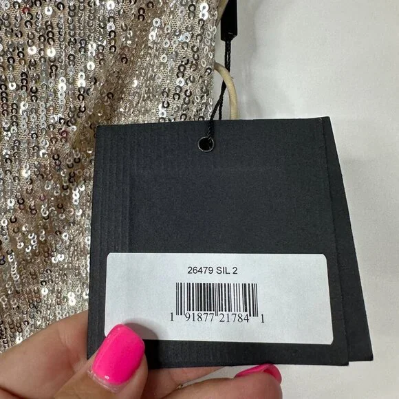 NWT Mac Duggal Shimmer Strappy Backless Mini Dress Silver 2 #9805 - Picture 3 of 5